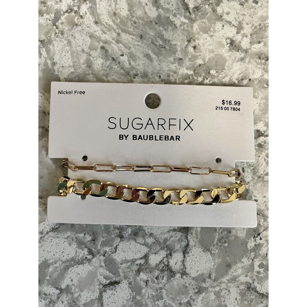 SUGARFIX BY BAUBLEBAR CHAIN BRACELET 2 PC SET NICKEL FREE NEW SEALED GOLD COLOR